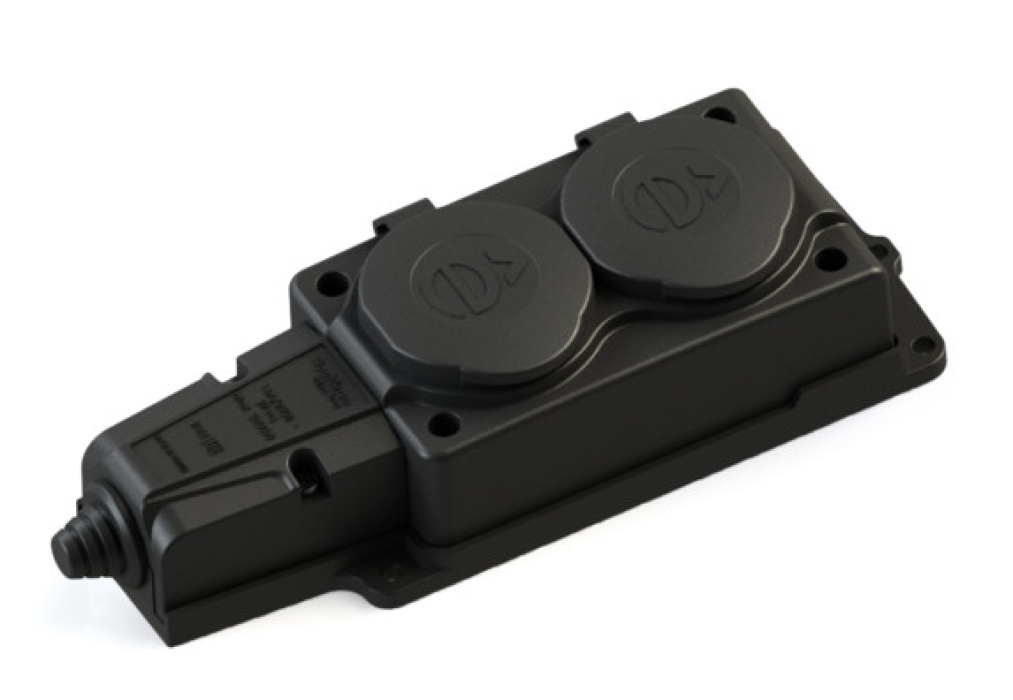 Блок розеток Systeme Electric / Систем Электрик MultiSet 2К+З, 2 гнезда 16А 250В IP44, наружной установки с крышкой, каучук черный MST4102BK / колодка электрическая для удлинителя