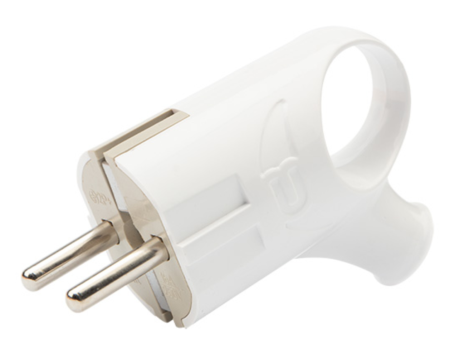 Вилка электрическая REXANT / Рексант Евро угловая с заземлением и кольцом, из АБС-пластика, белая, степень защиты IP20, 250В 16А / электрика