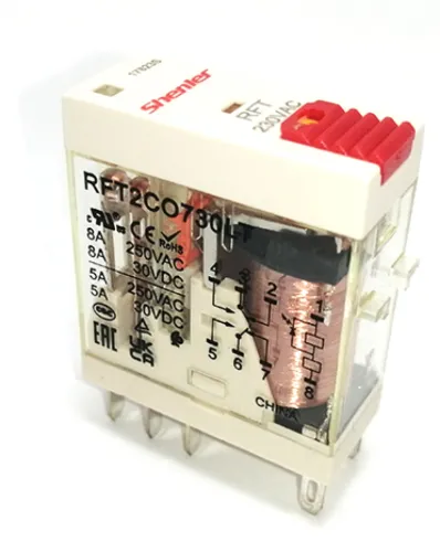 Реле промежуточное Shenler / Шенлер LED тест-кнопка с механической индикацией, 29x13x33.3мм, 8А 230VAC, RFT2CO730LT / электрика