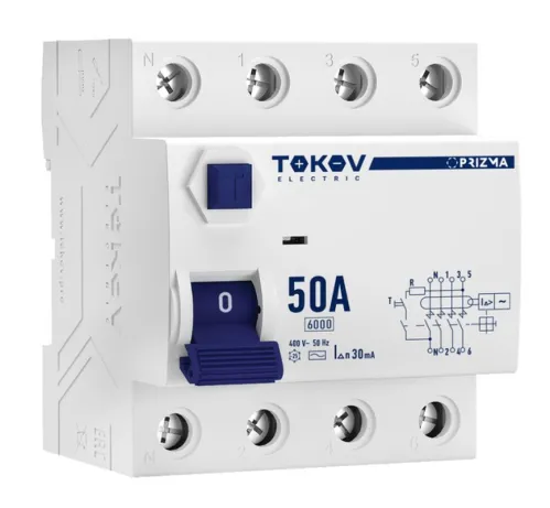 УЗО TOKOV ELECTRIC Prizma, 4P, 50A, 30mA, тип AC, IP20