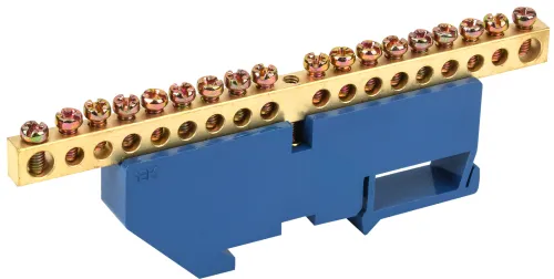 Шина IEK / ИЭК ШНИ-6х9-18-Д-С N нулевая синий изолятор, контактная группа качественная латунь, 129х42х88.5мм, DIN-рейка, 1×18 100А, YNN10-69-18D-K07 / соединитель проводов