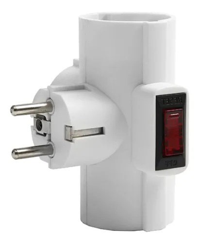 Разветвитель электрический сетевой DOMTOK / Домток Т-образный с термовыключателем, с заземление и шторками, 3 розетки, 250В 3500Вт, белый, 2663 / тройник