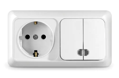Блок UNIVersal Олимп розетка и выключатель 220В 16А белый