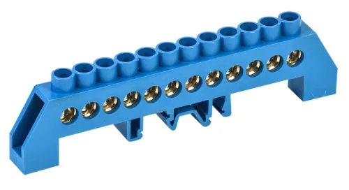 Шина REXANT / Рексант N нулевая в комбинированном синем изоляторе на DIN-рейку, контактная группа латунь, 8х12мм, 12 групп, 125А, 11-2318 / соединитель проводов