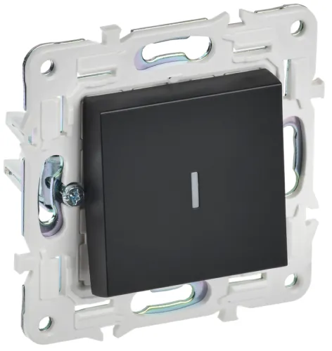 Выключатель IEK / ИЭК Skandy SK-V07Bl с подсветкой, скрытой установки, 10А 230В IP20, черный 75х75х37.5мм, одноклавишный SK-V10-1-10-K02 / переключатель