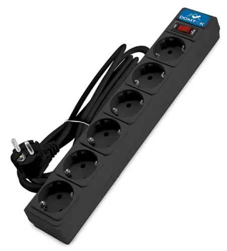 Сетевой фильтр DOMTOK / Домток с заземлением и выключателем, 10А 3 метра, 2200Вт, 6 гнезд, черный, 2522 / удлинитель