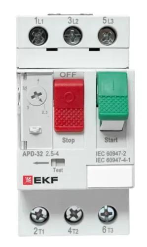 Пускатель ручной кнопочный EKF / ЕКФ PROxima АПД-32 с термомагнитным расцепителем, в пластиковом корпусе, серый, 3 полюса, 600В, 4А, IP20