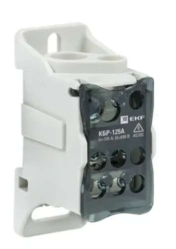 Распределительный блок EKF / ЕКФ PROxima КБР крепеж на монтажную панель/DIN-рейку, полиамид белый, 29.7х76.65х46.5мм, сечение 16-35мм2, 1 полюс, 8 контактов, 125А / кросс модуль