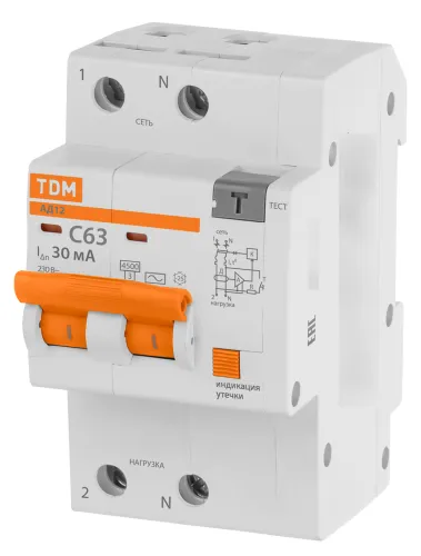 Дифференциальный автомат TDM Electric АД12 2P C63 30мА 4.5кА