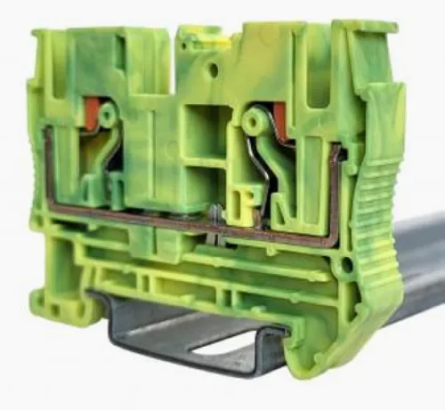 Клемма для проводов ПРОВЕНТО проходная заземляющая push-in, 2 контакта, желто-зеленая, 6мм2, TPI6E, 1шт. / зажим