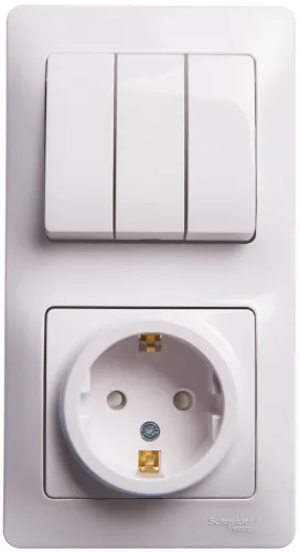 Блок Systeme Electric Glossa розетка со шторками, 3-клавишный выключатель