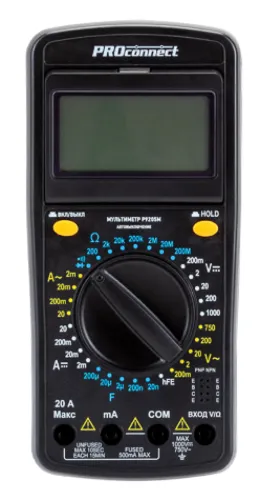 Мультиметр портативный цифровой PROconnect / Проконнект P9205М универсальный с функцией прозвонки цепи, 13-3026 / измерительные приборы