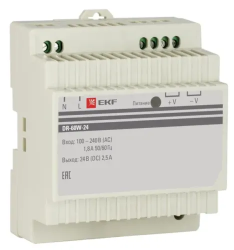 Блок питания EKF PROxima DR-60W-24, 60Вт, 240/24В, 2.5А