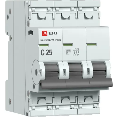 Автоматический выключатель EKF PROxima, 3P 25A, характеристика C