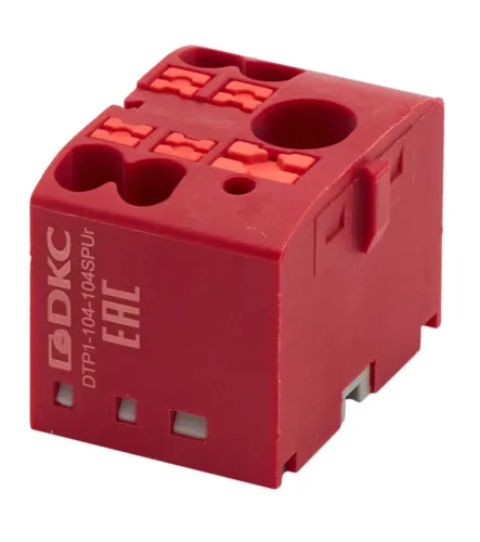 Распределительный блок DKC / ДКС крепеж на DIN-рейку, пластик красный, 28.8х21.7х20.5мм, сечение 0.2-10мм2, 5 контактов, 41А / кросс модуль