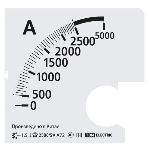 Шкала сменная для амперметра TDM Electric / ТДМ Электрик Ш72 2500/5А-1.5 для А72 Х/5А, измерительная, белая, 72х72мм, класс точности 1.5 / аксессуары для измерительных приборов