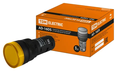 Лампа сигнальная TDM Electric AD-16DS светодиодная 12В желтая