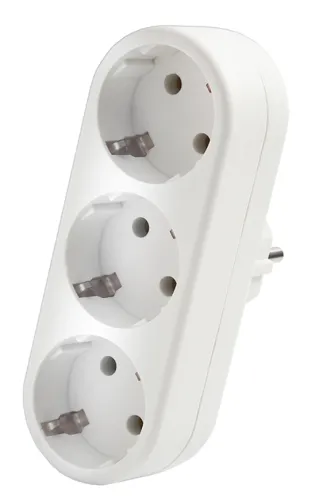 Разветвитель электрический сетевой DOMTOK / Домток плоский с заземлением, 3 розетки, 250В 3500Вт, белый, 2656 / тройник