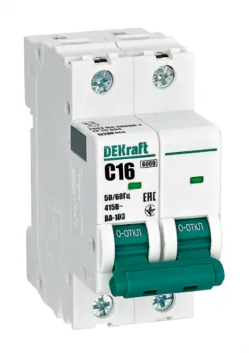 Автоматический выключатель DEKraft / ДеКрафт ВА-103, 2Р 16А характеристика С 6кА, 12289DEK / электроавтомат