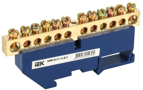 Шина нулевая IEK ШНИ-8х12-12-Д-С синий изолятор, YNN10-812-12D-K07
