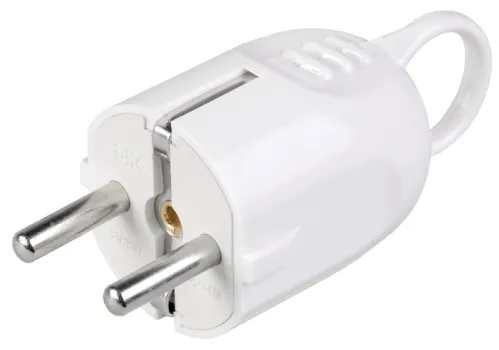 Вилка электрическая IEK / ИЭК ВПу12-01-Ст разборная угловая с заземляющим контактом с кольцом белая, 16А, EVP12-16-01-K01 / электрика