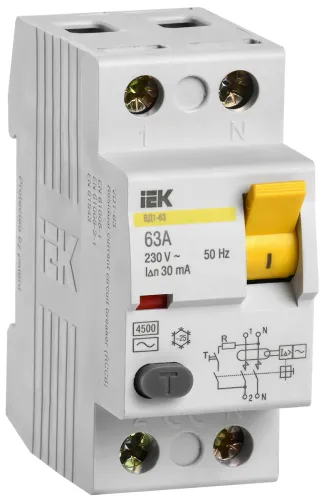УЗО IEK ВД1-63 2P 63A 30мА IP20 MDV10-2-063-030