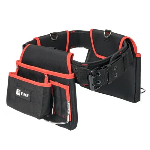 Сумка монтажника EKF / ЕКФ Professional c-12 пояс, из полиэстера, двухсекционная усиленная с двухшпеньковым ремнем, черно-красная, 300х280х135мм / строительство и ремонт