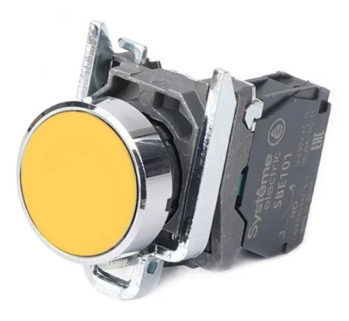 Кнопка Systeme Electric SB4, жёлтая, 1НО IP65, SB4BA51