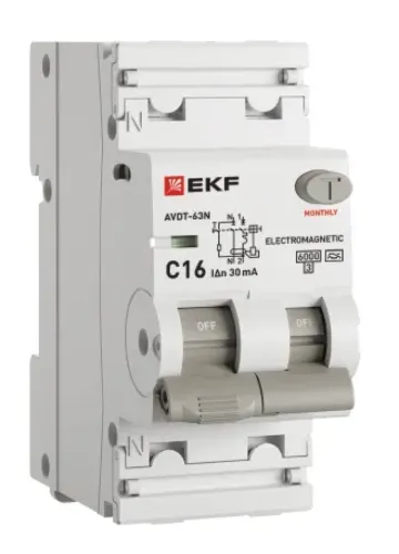 Дифф. автомат EKF PROxima АВДТ-63N 1P+N 30мА 16А тип A D63N26MA16C30