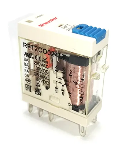 Реле промежуточное Shenler / Шенлер LED тест-кнопка с механической индикацией, 29x13x33.3мм, 8А 24VDC, RFT2CO024LT / электрика