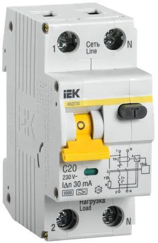 Дифференциальный автомат IEK АВДТ-32 2P 30мА 50Гц 230В 20А