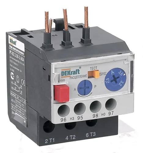 Реле электротепловое DEKraft РТ-03, 4.5-6.3А, серый корпус