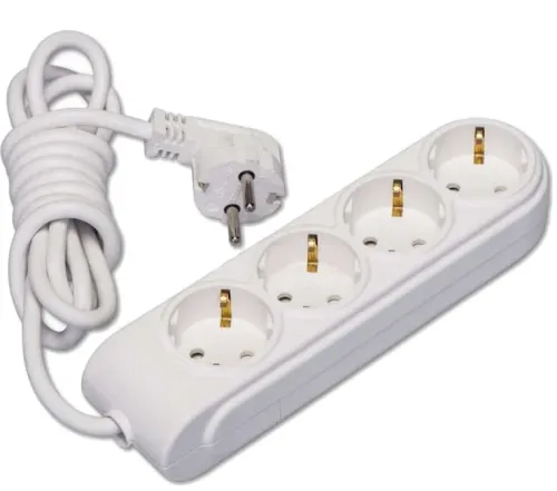 Удлинитель бытовой Makel / Макел с зазeмлением, 16А 3500Вт, 2 метра 4 розетки белый, ПВС3х1, N4210033