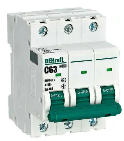 Автоматический выключатель DEKraft ВА-103 3P 63A C 6kA 12311DEK