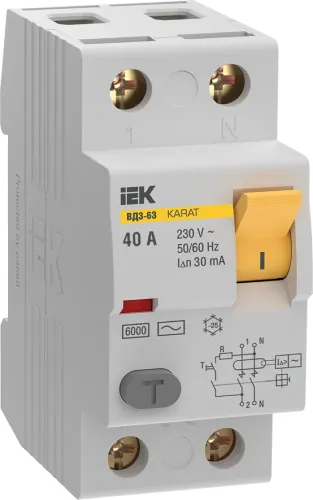 Устройство защитного отключения IEK KARAT ВД3-63, 40A 30мА, MDV20-2-040-030