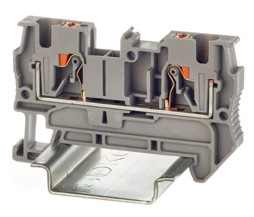 Клемма для проводов DKC / ДКС проходная push-in, 2 контакта, корпус огнеупорный пластик, серая, 36.8х55.9х6.2мм, 1шт. / зажим