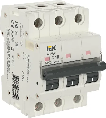 Автоматический выключатель IEK Armat M06N, 3P 16А, 6кА, C