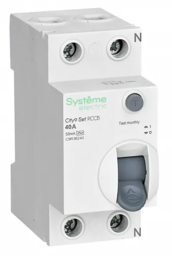 Устройство защитного отключения Systeme Electric / Систем Электрик City9 Set двухполюсный, в пластиковом корпусе, белый, 40A 30мА IP20 тип AC, C9R36240 / УЗО