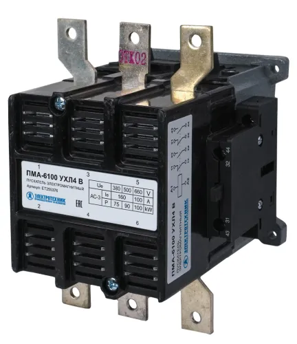 Пускатель ручной кнопочный Электротехник ПМА-6100 УХЛ4 Б в пластиковом корпусе ЭТ нереверсивный без реле, черный 2з+2р, 220В/50Гц 160А, IP00, ET255376