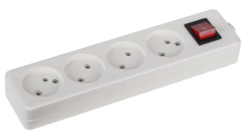 Блок розеток ЭРА K-4s, 4 гнезда, выключатель, 10А 2200Вт IP20