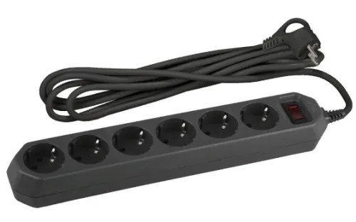 Сетевой фильтр ЭРА USF-6es-3m-B с базовой защитой с заземлением и выключателем 10А 3x0.75м.м2 3 метра 6 гнезд черный, Б0037263