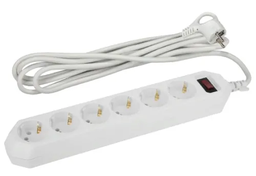 Сетевой фильтр ЭРА USF-6es-3m-W с базовой защитой с заземлением и выключателем 10А 3x0.75м.м2 3 метра 6 гнезд белый, Б0037262