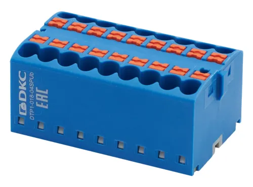 Распределительный блок DKC / ДКС крепеж на DIN-рейку, пластик синий, 28.8х21.7х47.2мм, сечение 0.2-4мм2, 18 контактов, 24А / кросс модуль