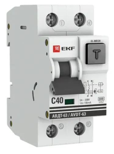 Дифференциальный автомат EKF PROxima АВДТ-63, 2P 40A 100мА