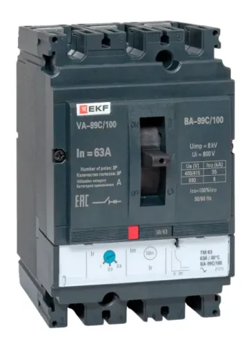 Автоматический выключатель EKF ВА-99C, 100/63А, 3P, 35кА