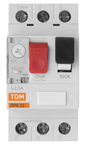 Пускатель TDM Electric ПРК32-2.5, серый, 3 полюса, 660В 2.5А, IP20