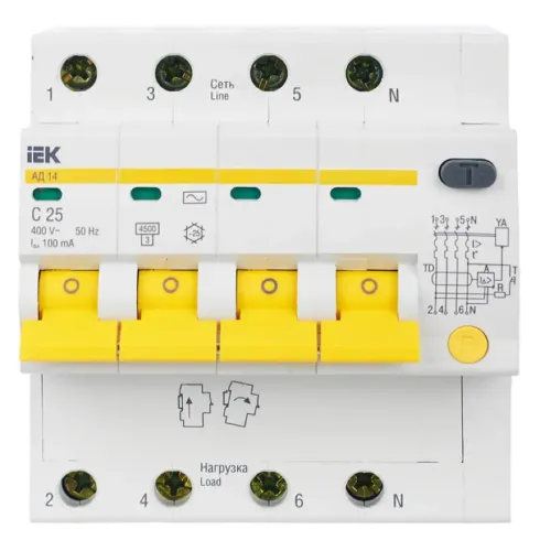 Дифференциальный автомат IEK АД14 4P 25А 100мА MAD10-4-025-C-100