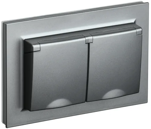 Розетка силовая штепсельная IEK / ИЭК Brite РСбш12-3-44-БрС, 16А IP44 сталь с заземлением защитными шторками и крышкой в сборе двухместная / электрооборудование