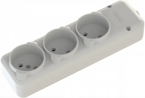 Блок розеток NE-AD 3 гнезда 10A 250V 3500W белый 3015-K