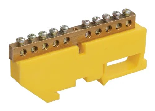 Шина IEK / ИЭК ШНИ-8х12-12-Д-Ж, PE земля на DIN-изоляторе, латунь, 12 соединений, 89х12х46.7мм, 125А, YNN10-812-12D-K05 / соединитель проводов
